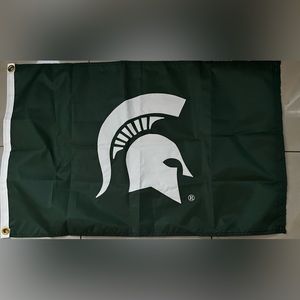 Michigan State University Green Flag With Spartan Head